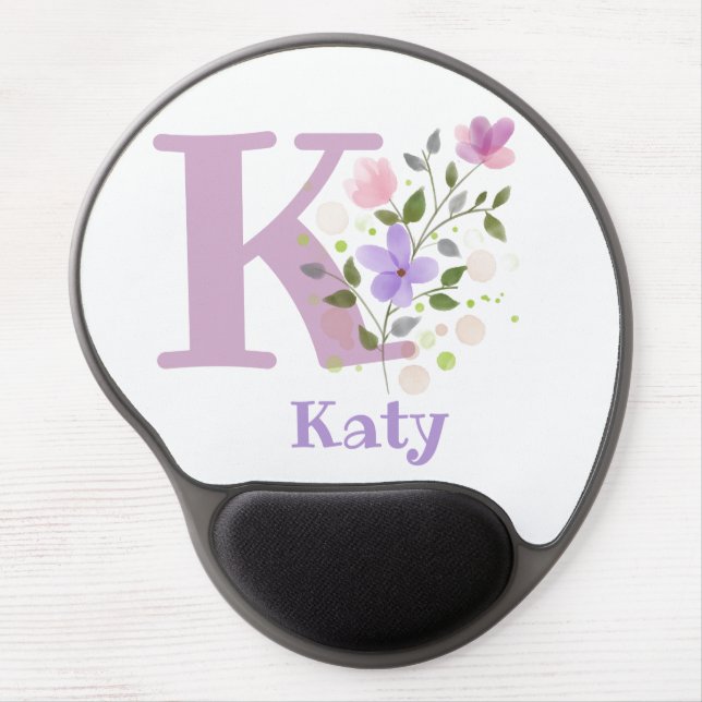 First Initial Plus Name with Flowers Design Gel Mouse Pad (Front)