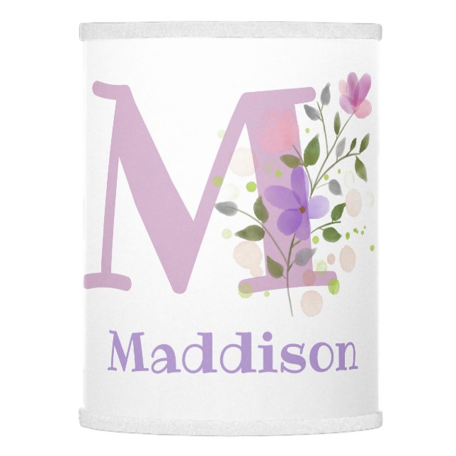 First Initial Plus Name with Flowers Lamp Shade (Left)