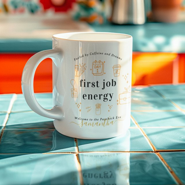 First Job Energy | Doodles Monogram Coffee Mug (Creator Uploaded)