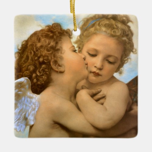 First Kiss angel detail by Bouguereau Ceramic Ornament