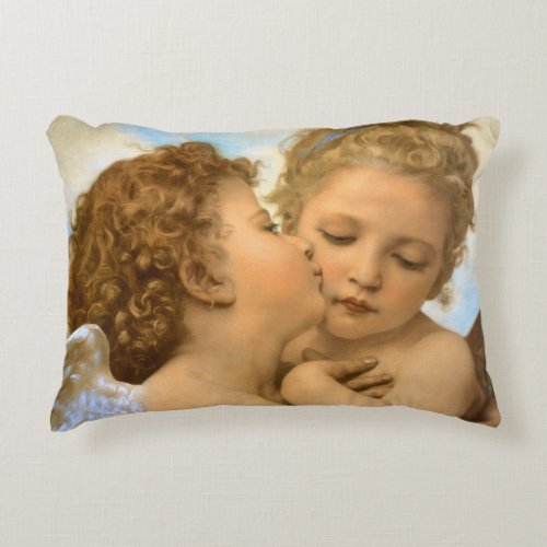 First Kiss angel detail by Bouguereau Decorative Pillow