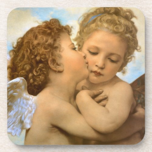 First Kiss angel detail by Bouguereau Drink Coaster