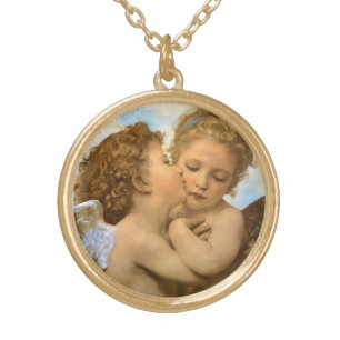 First Kiss (angel detail) by Bouguereau Gold Plated Necklace