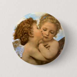 First Kiss (angel detail) by Bouguereau Pinback Button