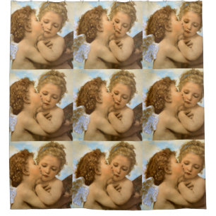First Kiss (angel detail) by Bouguereau Shower Curtain