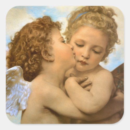 First Kiss angel detail by Bouguereau Square Sticker