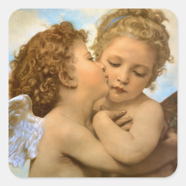 First Kiss (angel detail) by Bouguereau Square Sticker (Front)