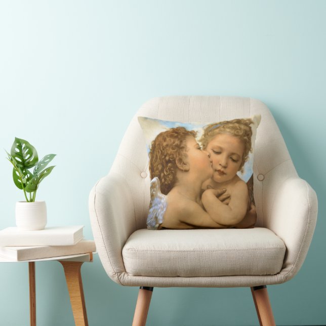 First Kiss (angel detail) by Bouguereau Throw Pillow (Chair)