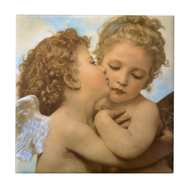 First Kiss (angel detail) by Bouguereau Tile (Front)