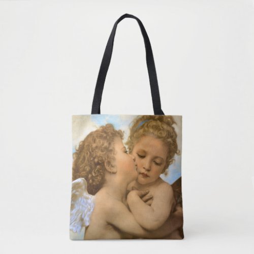 First Kiss angel detail by Bouguereau Tote Bag