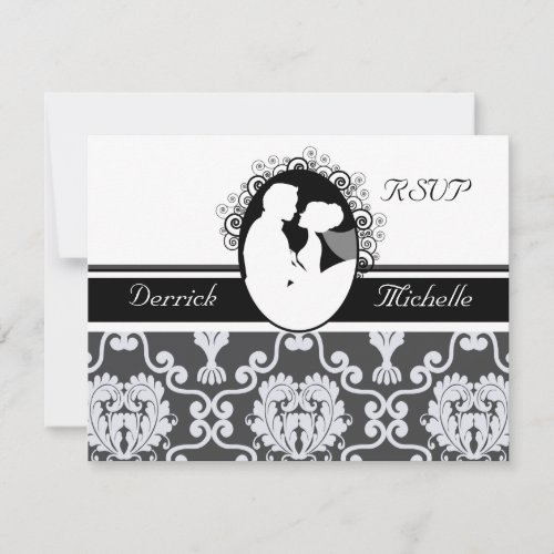 First Kiss Black and White  Wedding RSVP Card Invitation