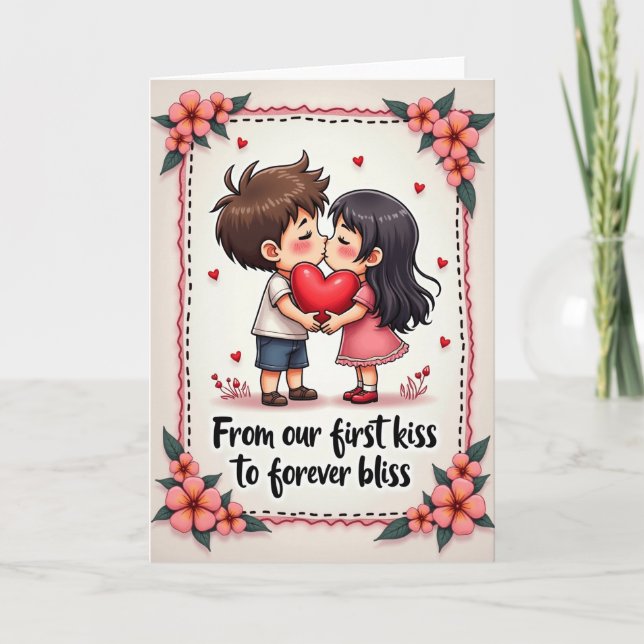 First Kiss Cute Couple Card (Front)