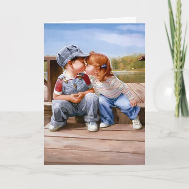 First Kiss Greeting Card - Horizontal (Front)