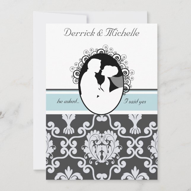 First Kiss Sea Blue Customized Wedding Invitation (Front)