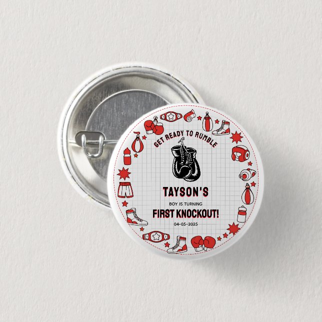 First Knockout Boxing 1st Birthday – Fun Kids  Button (Front & Back)