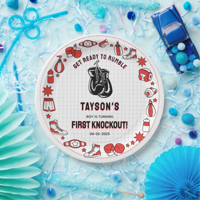 First Knockout Boxing 1st Birthday – Fun Kids  Paper Plates (Party)