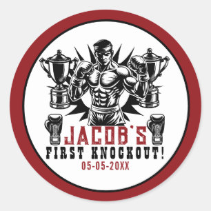 First Knockout Boxing Birthday Party Classic Round Sticker