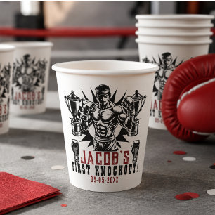 First Knockout Boxing Birthday Party Paper Cups