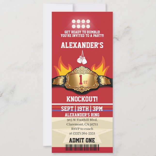 First Knockout Boxing Ticket 1st Birthday Party Invitation (Front)