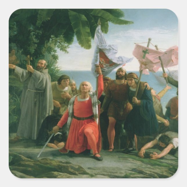 First Landing of Christopher Columbus in Square Sticker (Front)