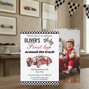 First Lap Around the Track 1st Birthday Race Car Invitation