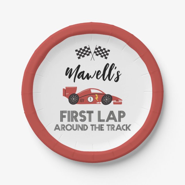 First Lap Around the Track Birthday Plates (Front)