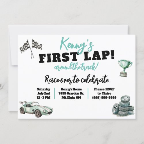 First Lap Around the Track Kids Birthday Party Invitation