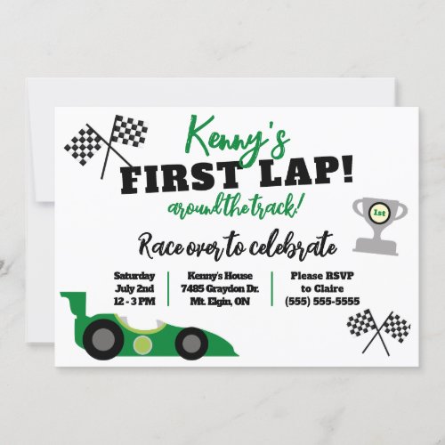 First Lap Around the Track Kids Birthday Party Invitation