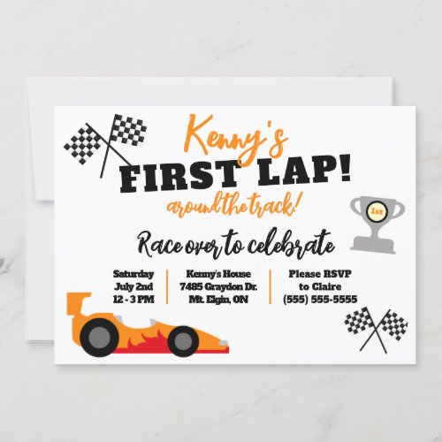 First Lap Around the Track Kids Birthday Party Invitation