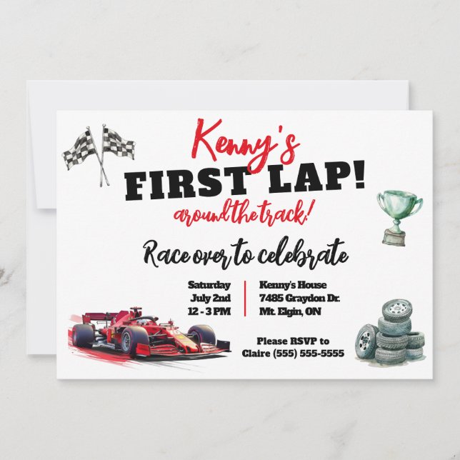First Lap Around the Track,Kids' F1 Birthday Party Invitation (Front)