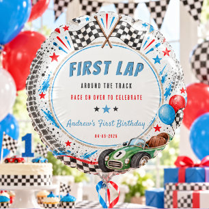 First Lap Around The Track Race Car 1st Birthday Balloon