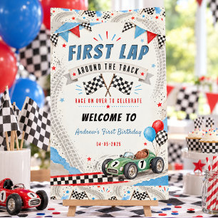 First Lap Around The Track Race Car 1st Birthday Banner