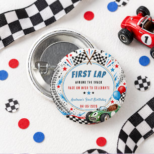 First Lap Around The Track Race Car 1st Birthday Button