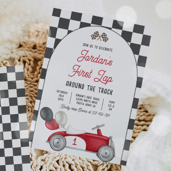 First Lap Around The Track Race Car 1st Birthday  Invitation by PixelPerfectionParty at Zazzle