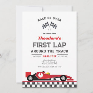 First Lap Around the Track Race Car 1st Birthday  Invitation