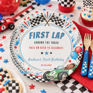 First Lap Around The Track Race Car 1st Birthday Paper Plates