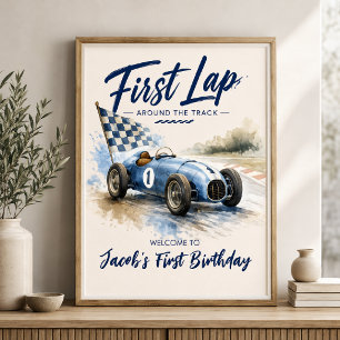 First Lap Around the Track Race Car Birthday Poster