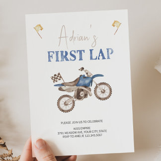 First LAP Blue Dirt Bike Birthday Invitation