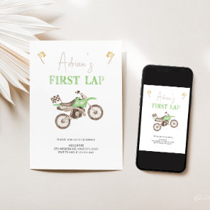First LAP Green Dirt Bike Birthday Invitation
