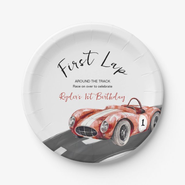 First Lap Race Car 1st Birthday  Paper Plates (Front)