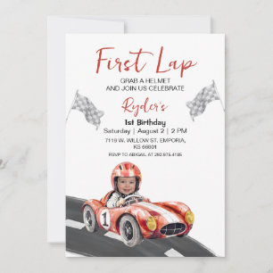 First Lap Race Car 1st Birthday Photo Invitation
