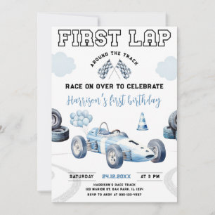 First Lap Race Car Around The Track 1st Birthday Invitation