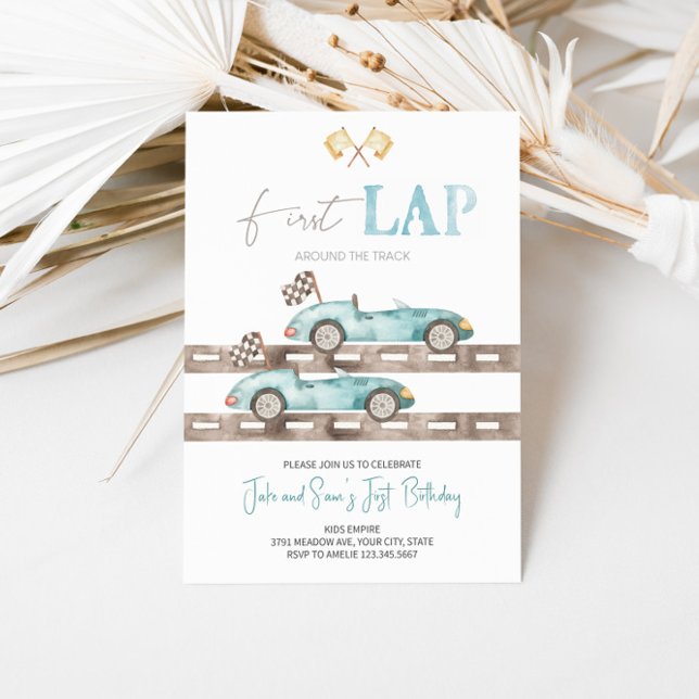 First Lap Race Car Twins Birthday Invitation  (Creator Uploaded)