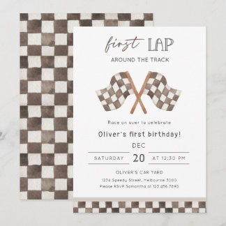 First Lap Racing 1st Birthday Party Invitation
