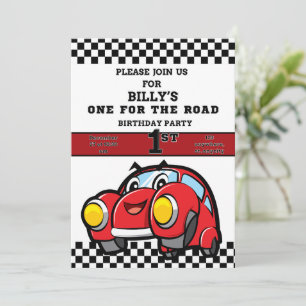 FIRST LAP, White ONE FOR THE ROAD BOY 1st BIRTHDAY Invitation