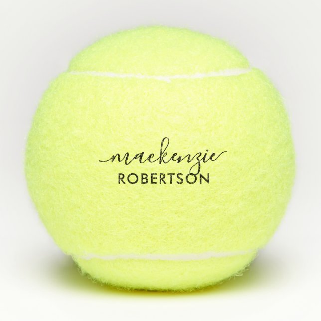 First Last Name Personalized Elegant Script Tennis Balls (Front)