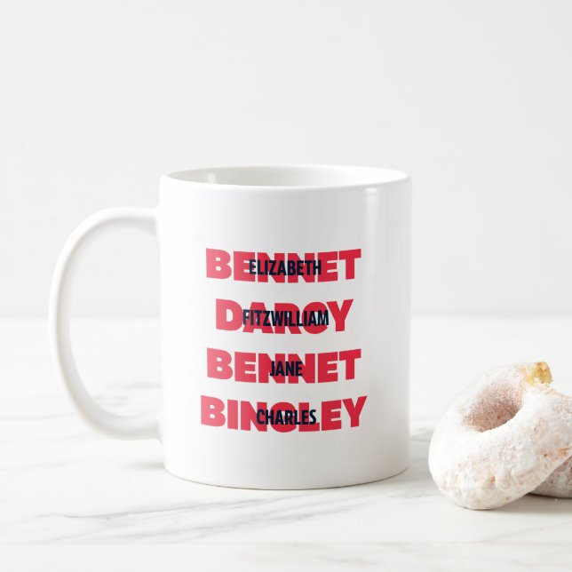 First & Last Names of Pride & Prejudice Characters Coffee Mug (With Donut)