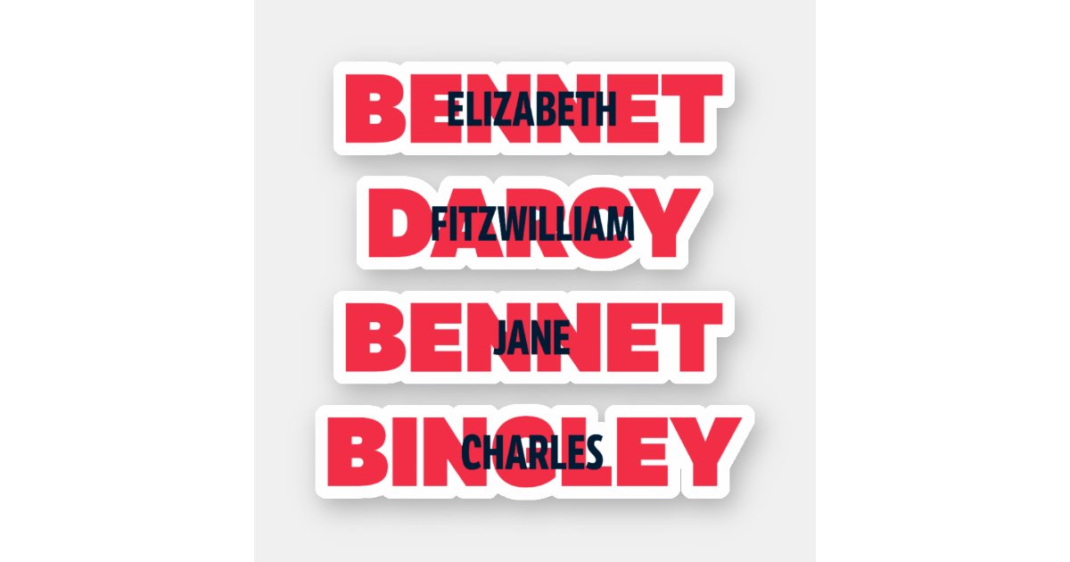 First Last Names Of Pride Prejudice Characters Sticker Zazzle