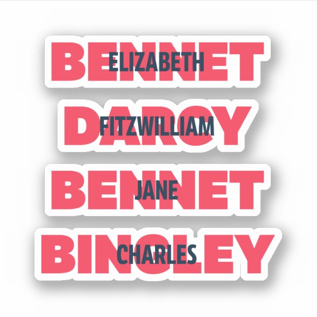 First & Last Names of Pride & Prejudice Characters Sticker (Front)