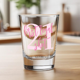 First Legal Shot Modern Pink 21st Birthday Glass